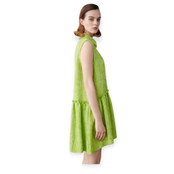 Zara Oversized Sleeveless Tweed Lime Collared Textured Minidress Size M - Picture 3 of 14